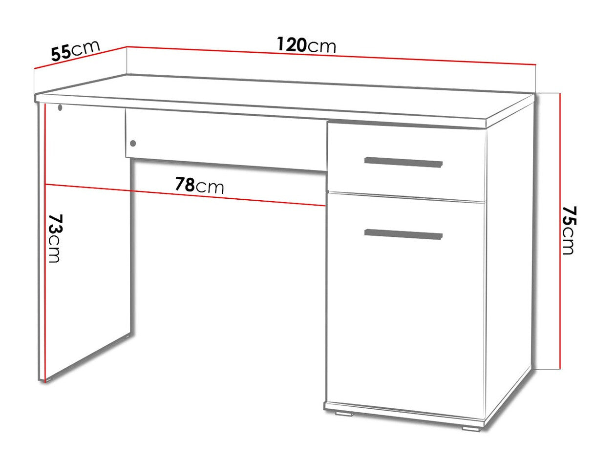 Darbo stalas Lima B-1, Spalva: Sonomos ąžuolas + Blizgi balta