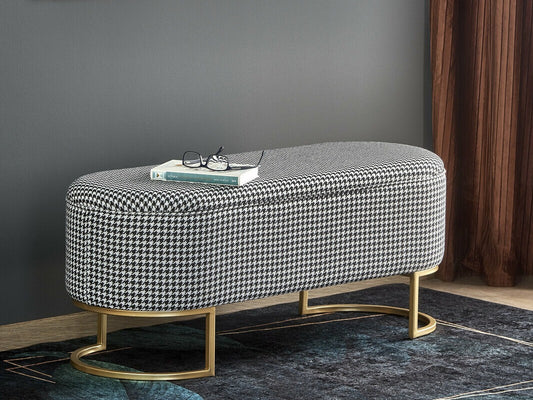 Minkštasuolis HARMONY suoliukas with storage function, juoda / balta / auksas V-CH-HARMONY-ŁAWKA