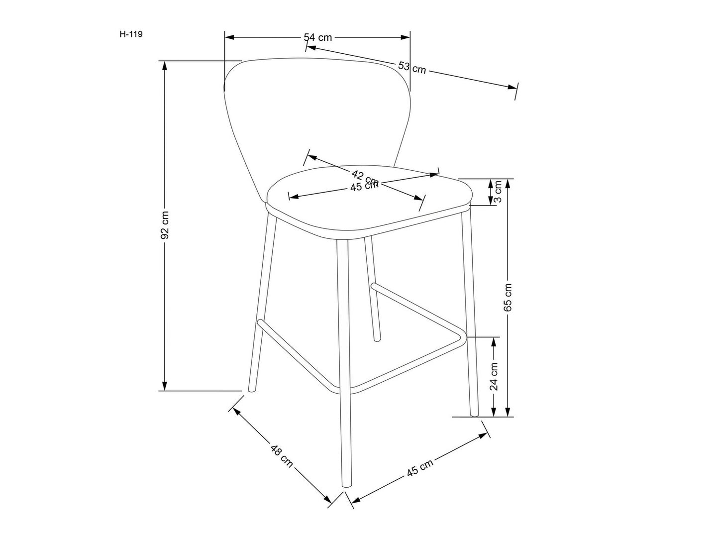 Pusbario kėdė H119 baro kėdė, kreminėy V-CH-H/119