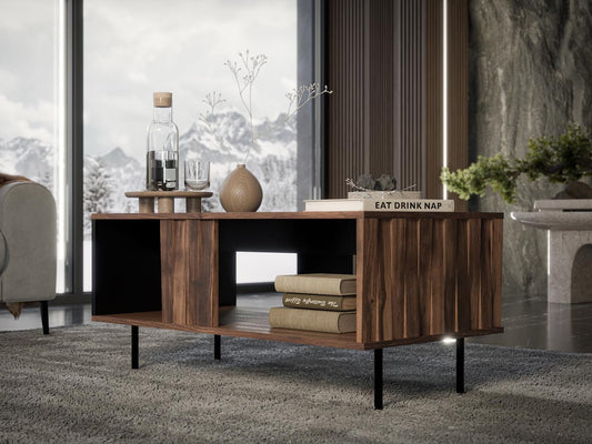 Žurnalinis staliukas SWING coffe stalas, graikinis riešutas / juoda V-PL-SWING-LAW-1