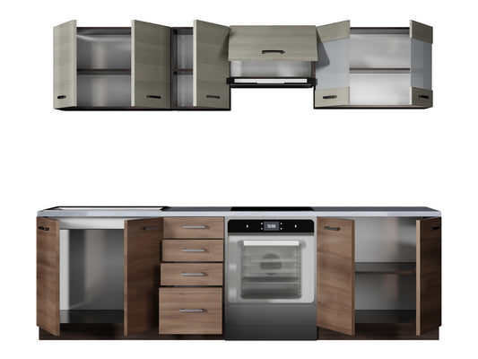 Virtuvės komplektas AMANDA 260, Spalva: Tamsus ąžuolas + Šviesus ąžuolas