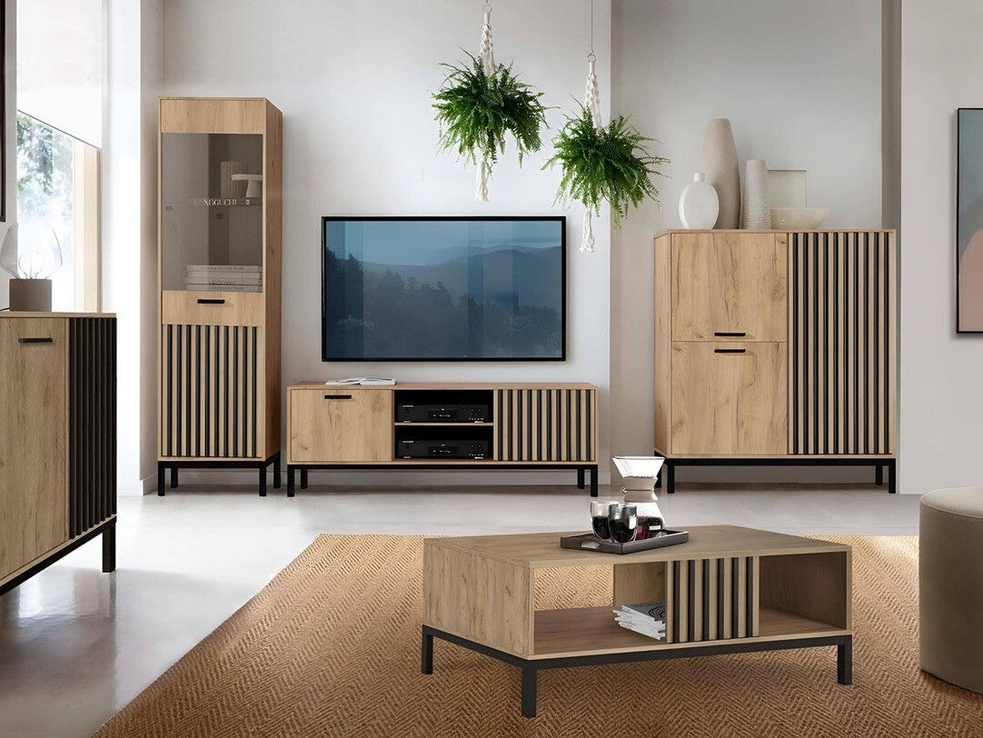 TV staliukas LAMINO RTV-1, TV-stand, craft ąžuolas / juoda V-PL-LAMINO-RTV-1