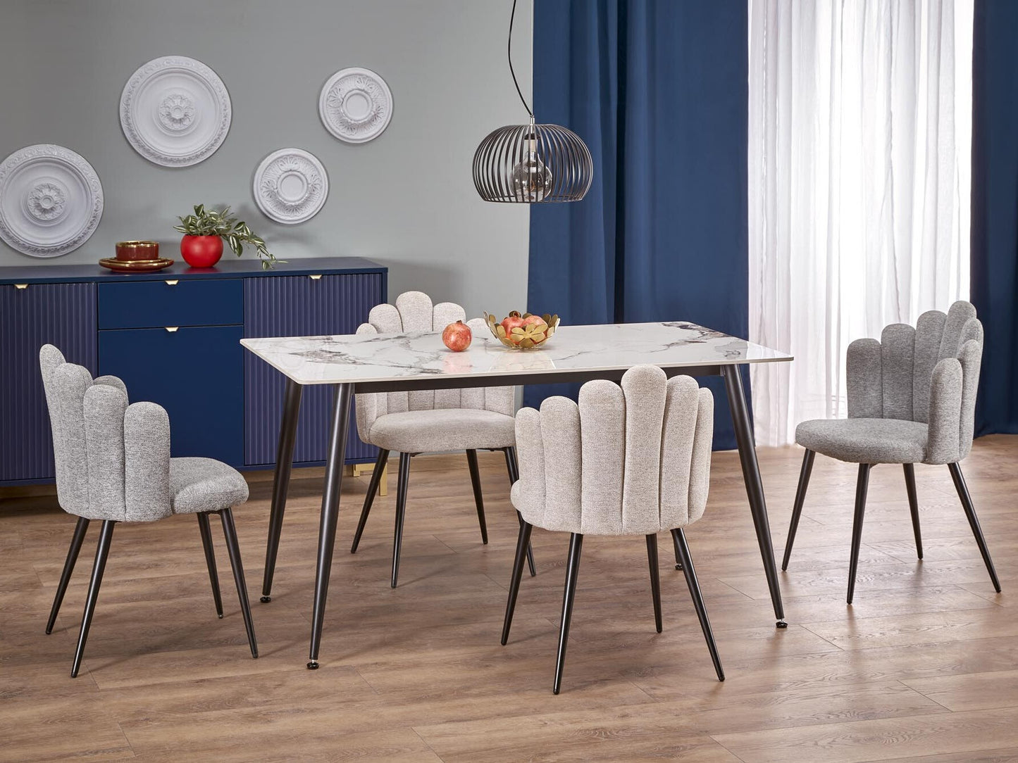 Stalas EMILIO 140 stalas, color: top - baltas marmuras, kojos - juoda V-CH-EMILIO_140-ST