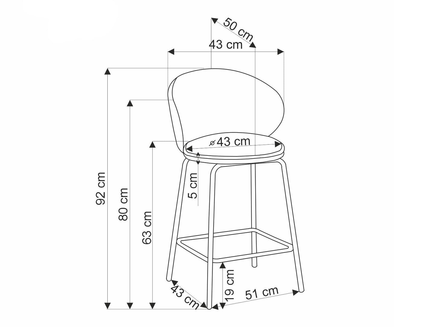 Pusbario kėdė H121 baro kėdė, pilka V-CH-H/121-POPIELATY (Pilka)