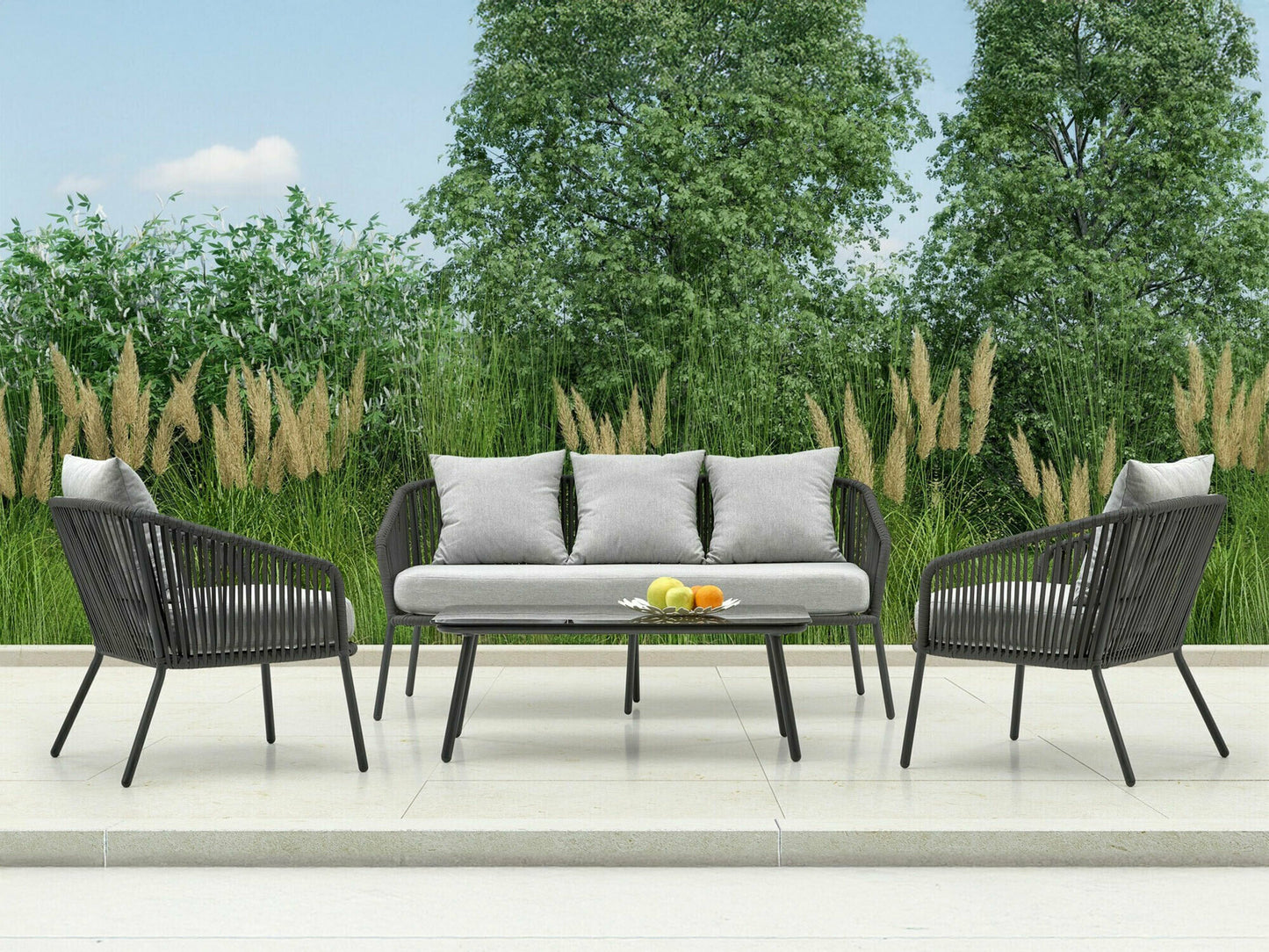 Lauko baldų komplektas ROCCA garden komplektas (sofa + 2 kėdės + žurnalinis staliukas), tamsi pilka / šviesi pilka V-CH-ROCCA-ZESTAW