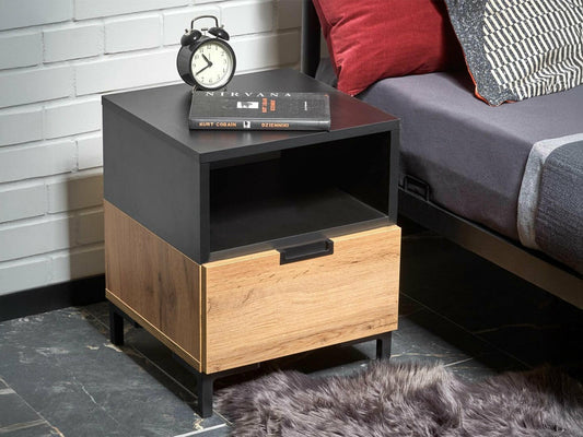 Naktinis staliukas SILVIA, Spalva: Juoda + Wotan ąžuolas