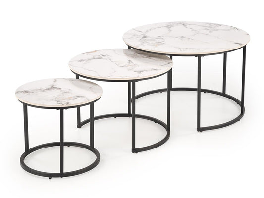 Žurnalinių staliukų komplektas GILDA komplektas of three žurnaliniai staliukai, baltas marmuras / juoda V-CH-GILDA-LAW-BIAŁY (Juoda + Baltas marmuras)