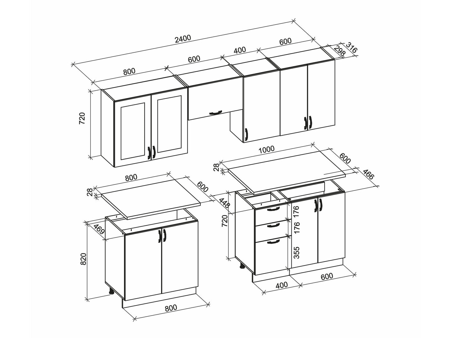Virtuvės komplektas ELIZABETH 240 V-UA-ELIZABETH_240-POPIEL/SONOMA (Pilka)