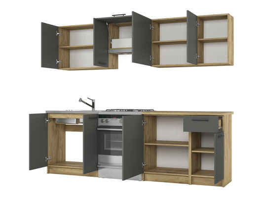 Virtuvės komplektas DARIA 240, Spalva: Antracitas + Craft ąžuolas