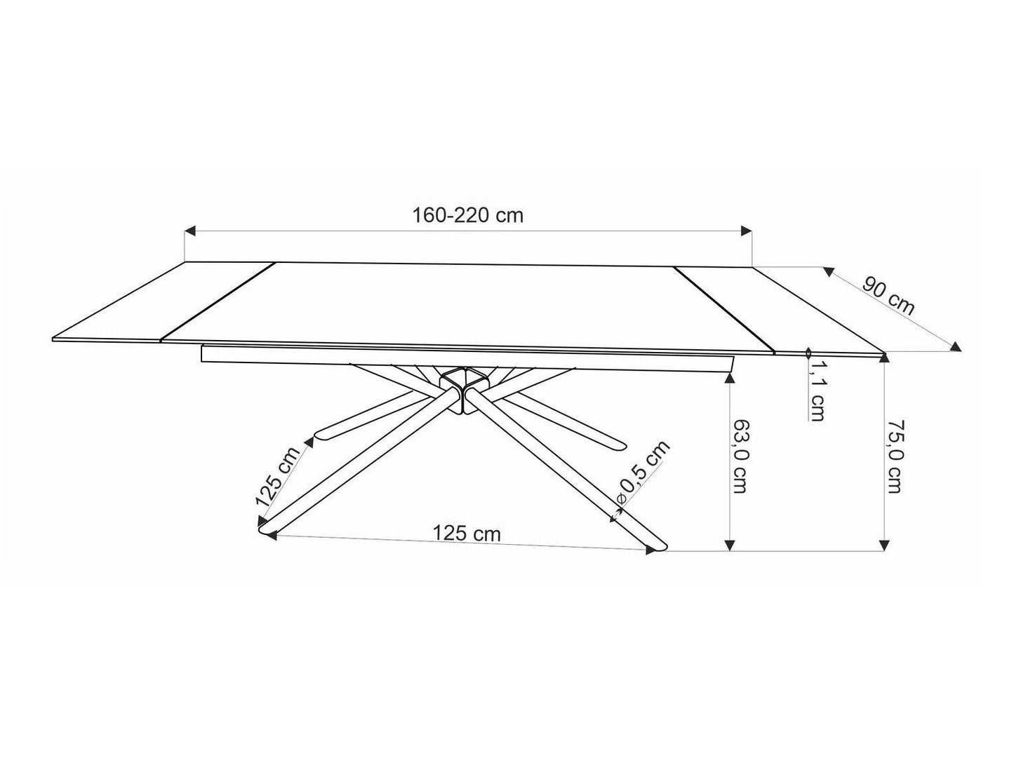 Stalas VITORINO extension stalas, color: top - baltas marmuras, kojos - juoda V-CH-VITORINO-ST-BIAŁY