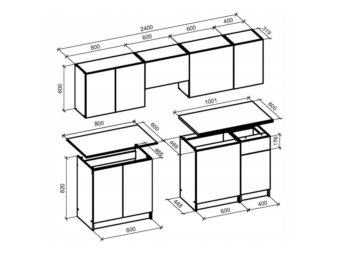 Virtuvės komplektas VIVIAN 240 virtuvės komplektas V-UA-VIVIAN_240-KASZMIR/KASZMIR