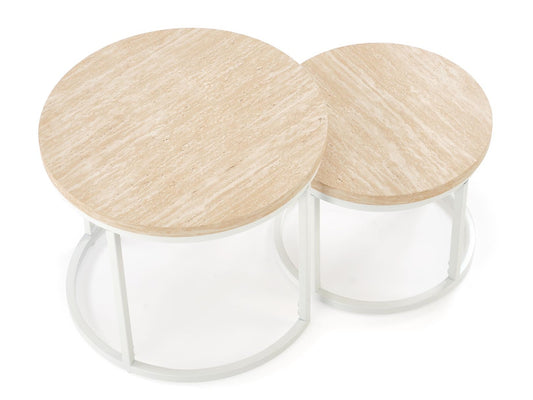 Žurnalinių staliukų komplektas OREO, Spalva: Šviesus travertinas + Balta