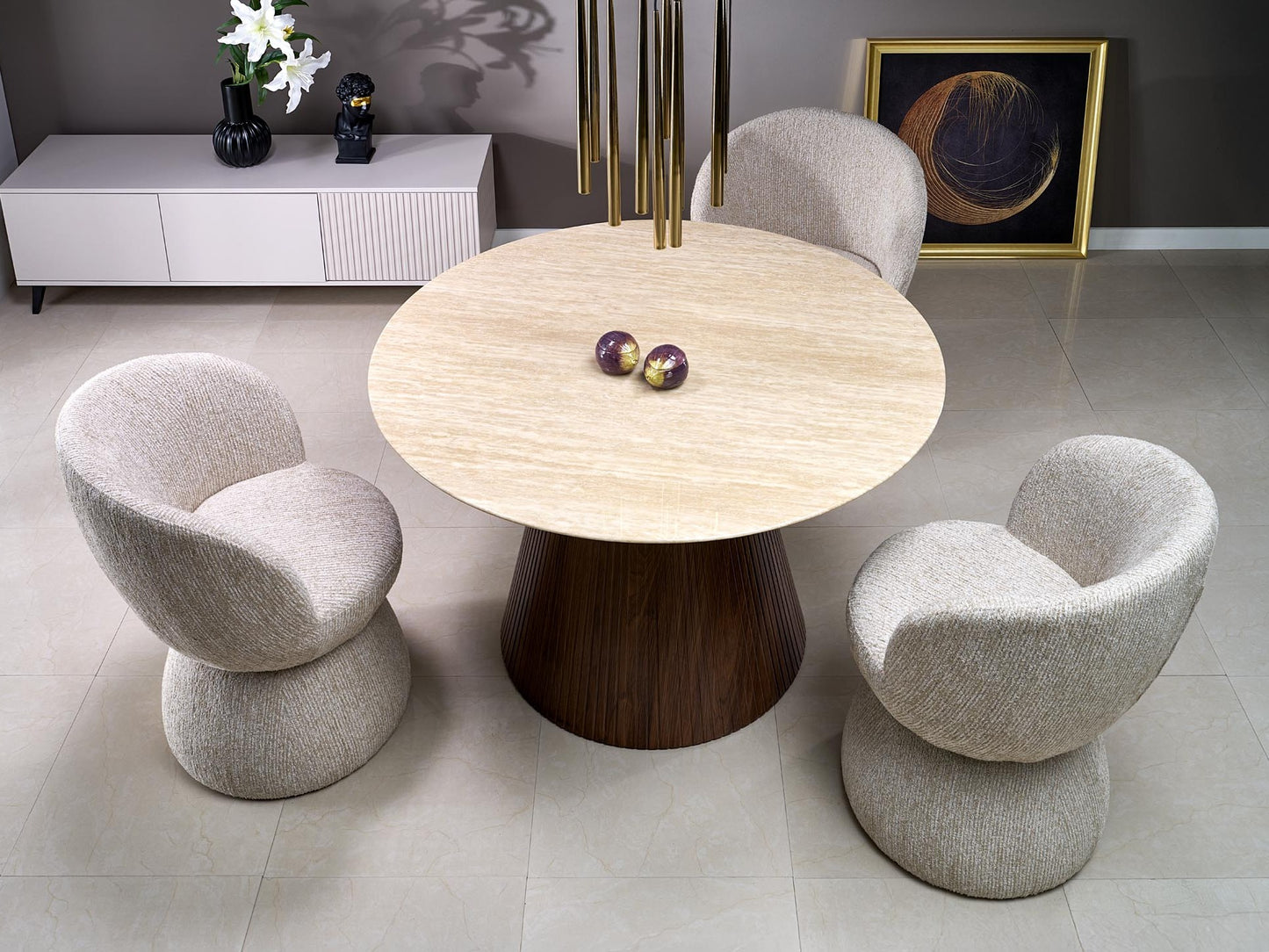Stalas PIREUS apvalus stalas travertine V-CH-PIREUS-ST