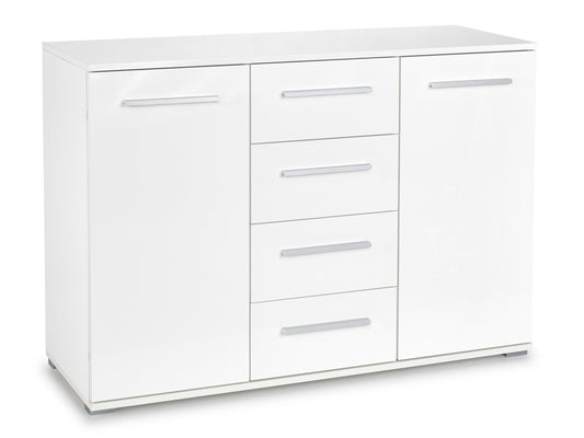Komoda Lima KM-4, Spalva: Balta + Blizgi balta