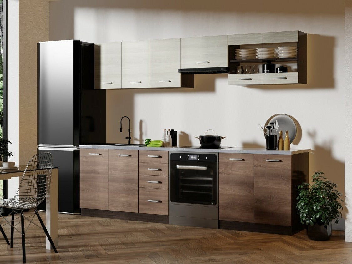 Virtuvės komplektas AMANDA 260, Spalva: Tamsus ąžuolas + Šviesus ąžuolas