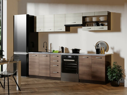 Virtuvės komplektas AMANDA 260, Spalva: Tamsus ąžuolas + Šviesus ąžuolas