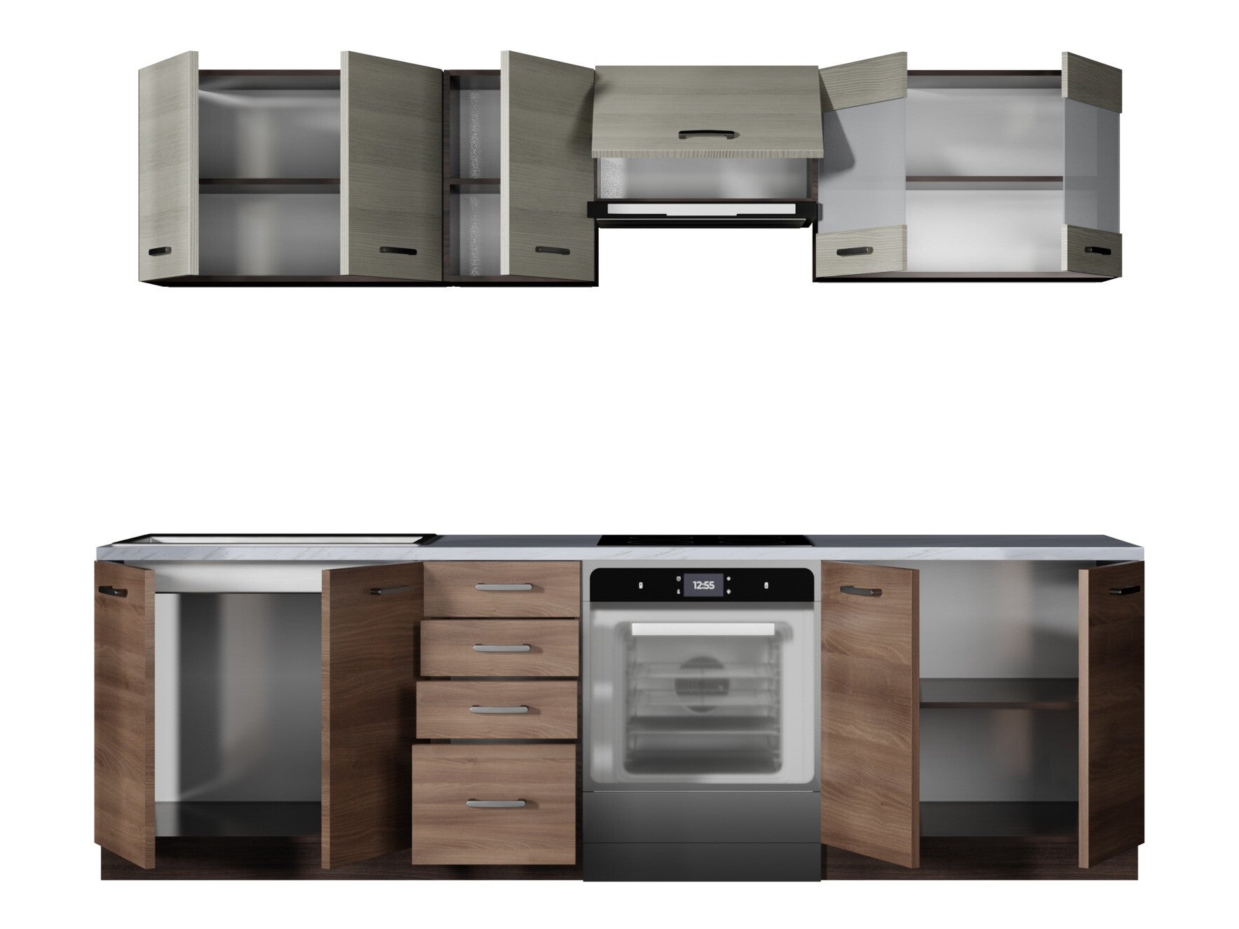 Virtuvės komplektas AMANDA 260, Spalva: Tamsus ąžuolas + Šviesus ąžuolas