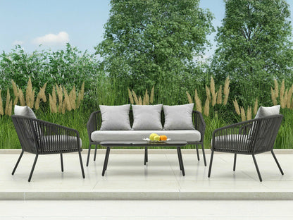 Lauko baldų komplektas ROCCA garden komplektas (sofa + 2 kėdės + žurnalinis staliukas), tamsi pilka / šviesi pilka V-CH-ROCCA-ZESTAW
