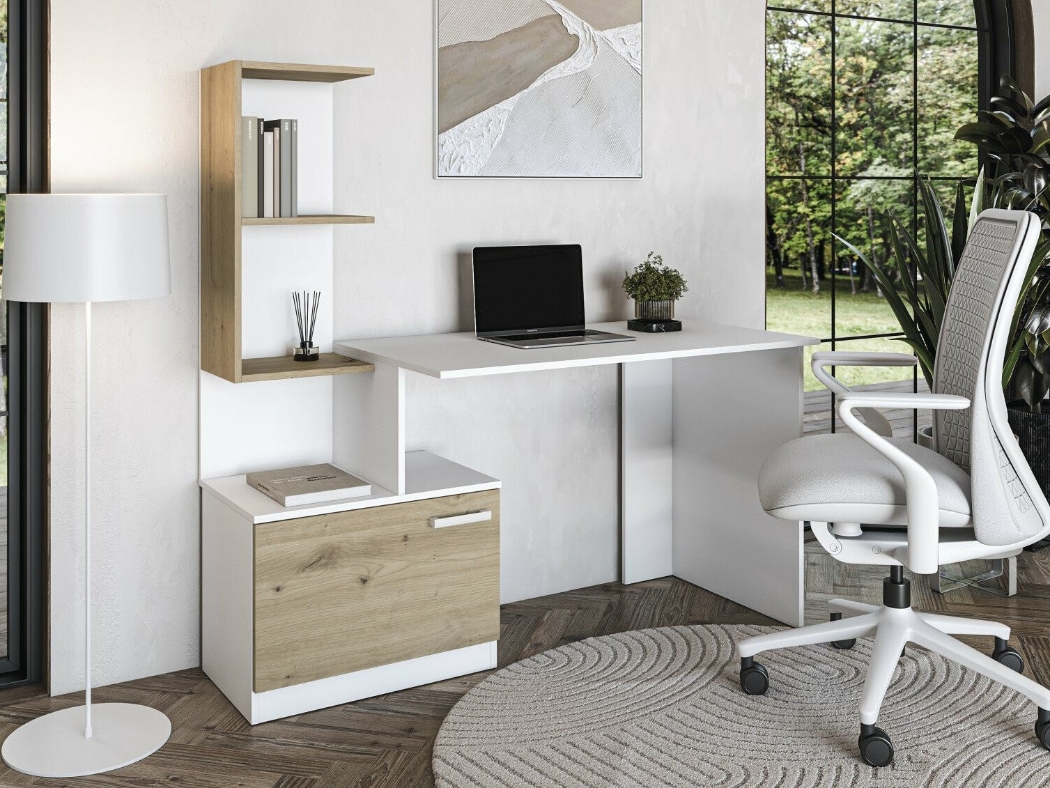 Darbo stalas MISO darbo stalas, balta / artisan ąžuolas V-UA-MISO-BIAŁY/D.ARTISAN (Balta + Artisan ąžuolas)