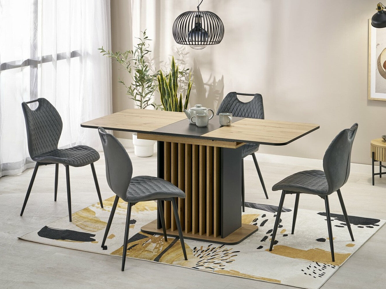 Stalas WILSON extension stalas, top - artisan ąžuolas / juoda, kojos - artisan ąžuolas / juoda V-UA-WILSON-ST