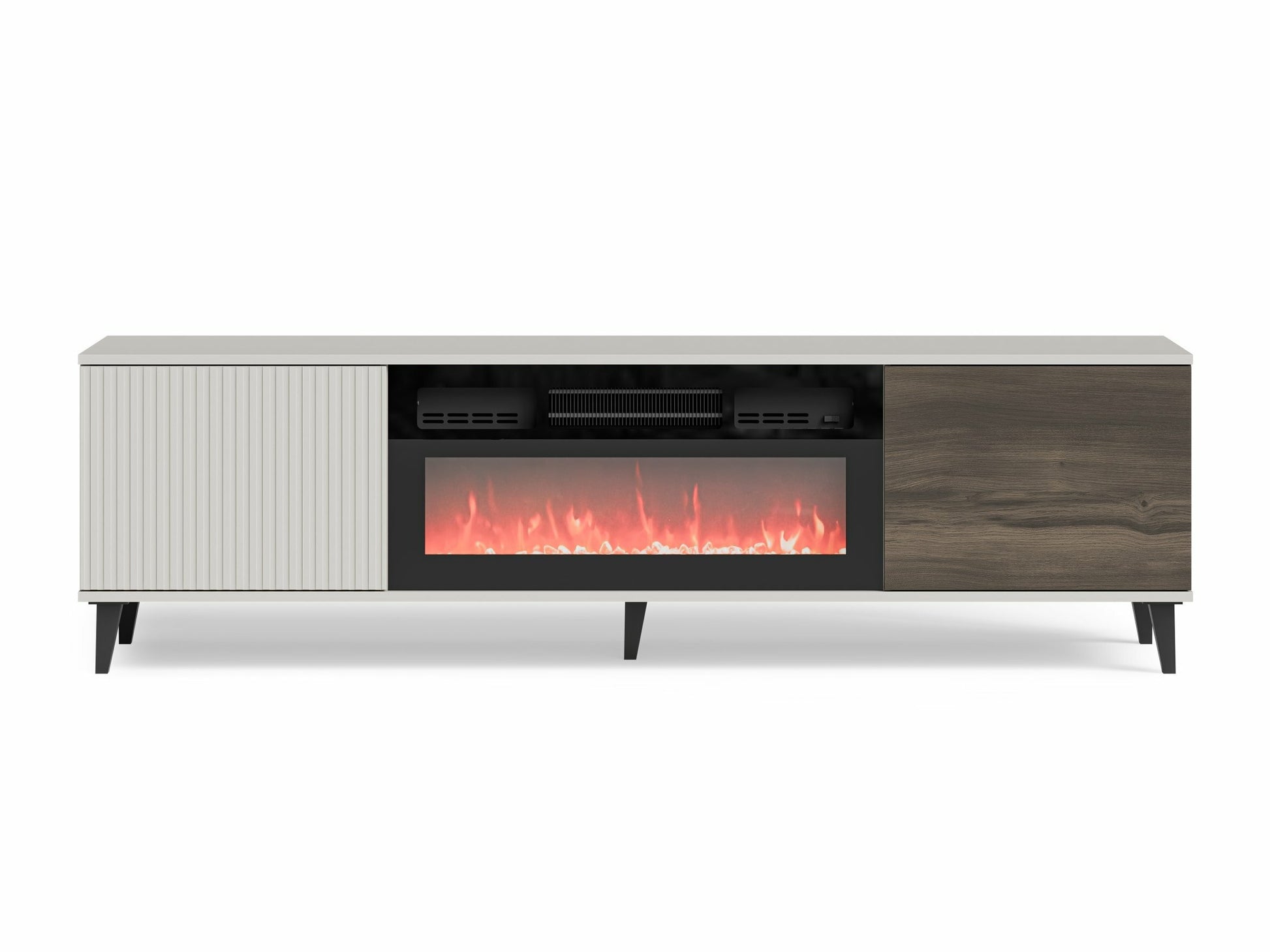 TV staliukas RANDOM 2 RTV-K TV staliukas with židinys 180 cm, kašmyras / graikinis riešutas / juoda V-PL-RANDOM_2-RTV-K (Graikinis riešutas + Kašmyras) 4098159