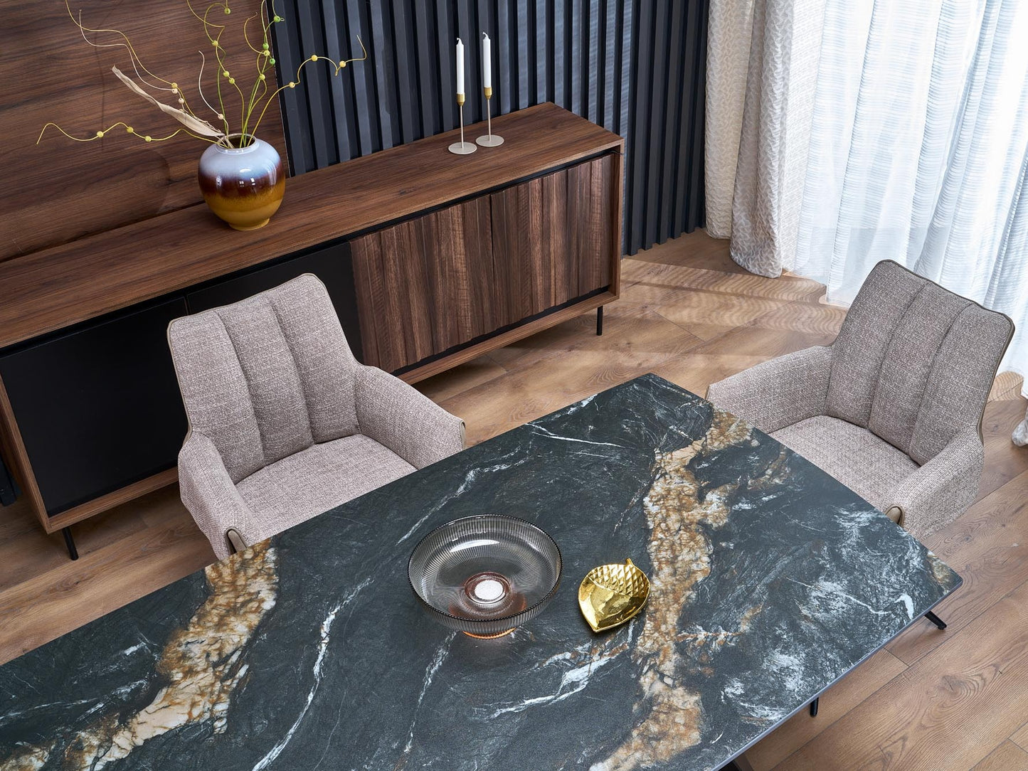 Stalas ARMANI extension stalas, juodas marmuras / juoda V-CH-ARMANI-ST