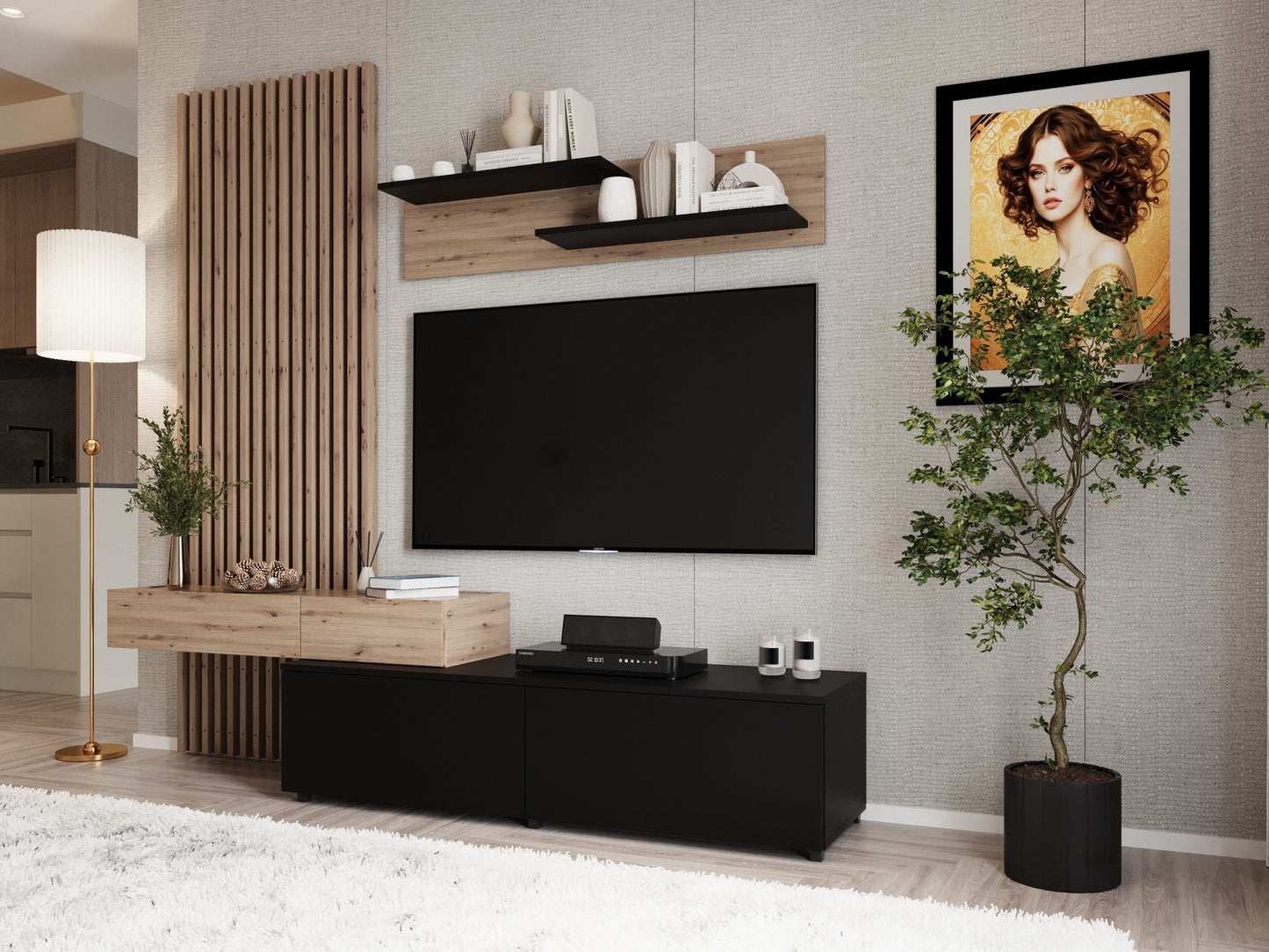 Svetainės komplektas CAMINO komplektas color: artisan ąžuolas / juoda V-UA-CAMINO-ARTISAN/CZARNY (Juoda + Artisan ąžuolas)