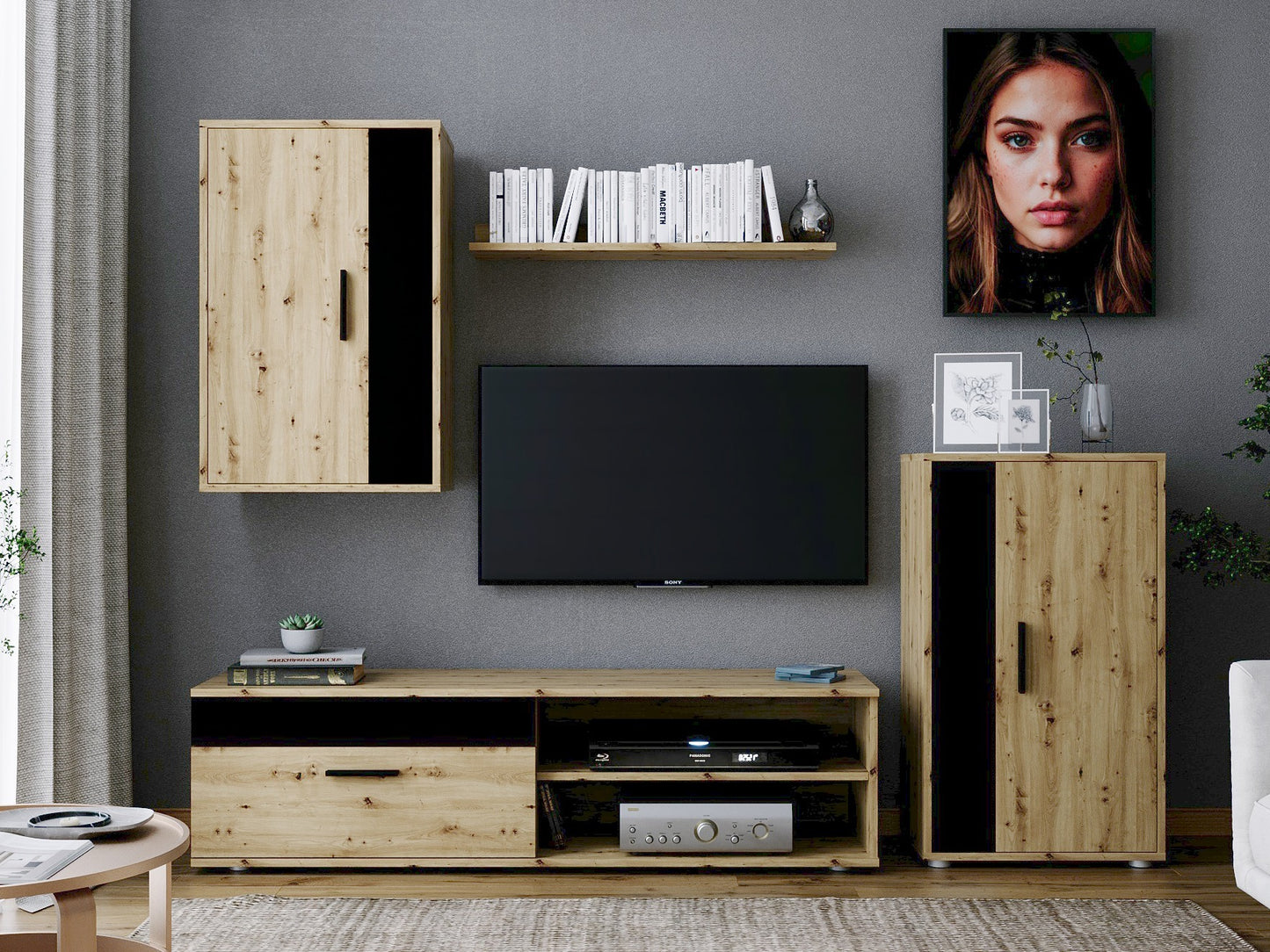 Svetainės komplektas BENSON komplektas color: artisan ąžuolas / juoda V-UA-BENSON-ARTISAN/CZARNY (Juoda + Artisan ąžuolas)