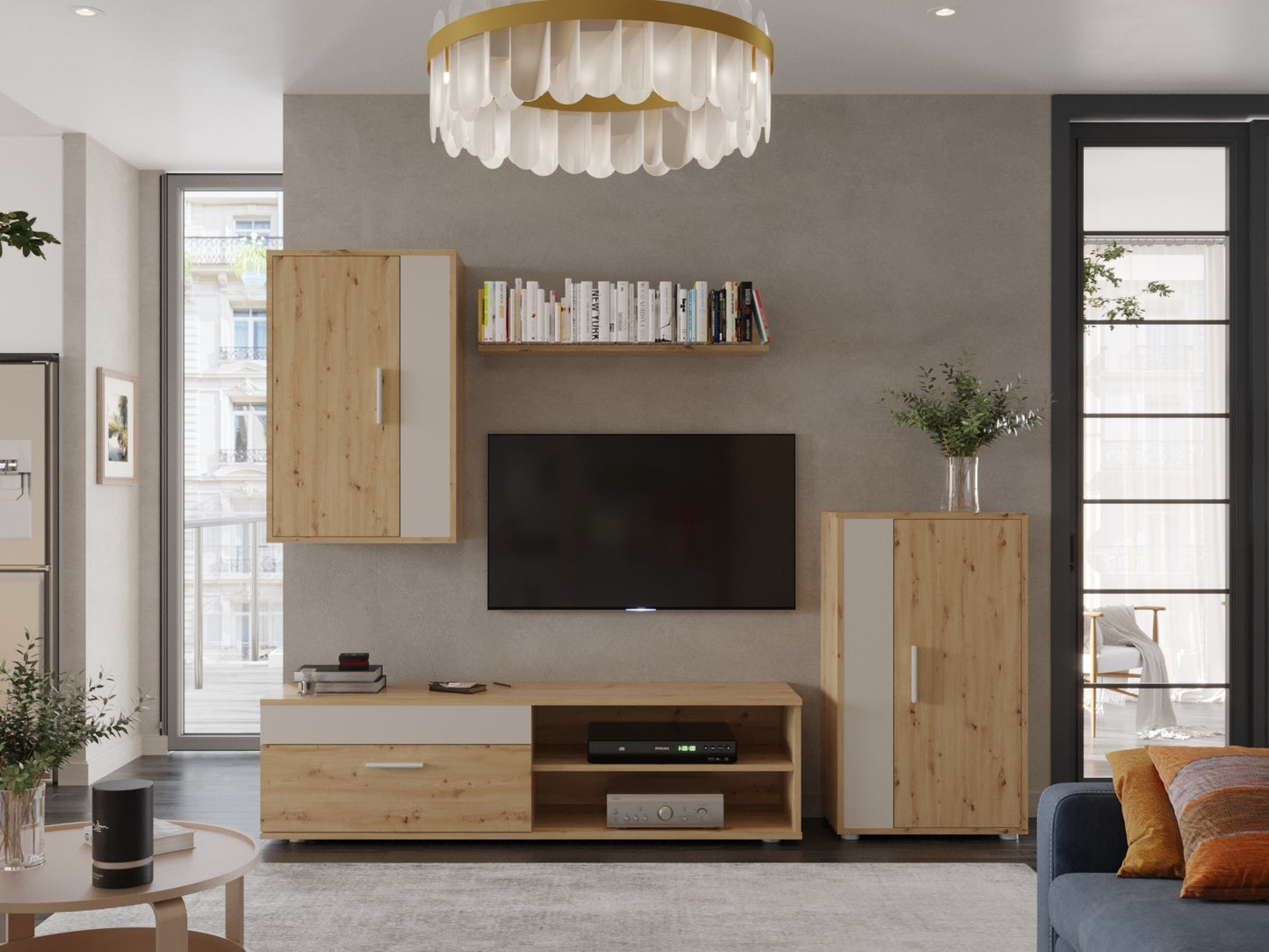 Svetainės komplektas BENSON komplektas color: artisan ąžuolas / kašmyras V-UA-BENSON-ARTISAN/KASZMIR (Artisan ąžuolas + Kašmyras)