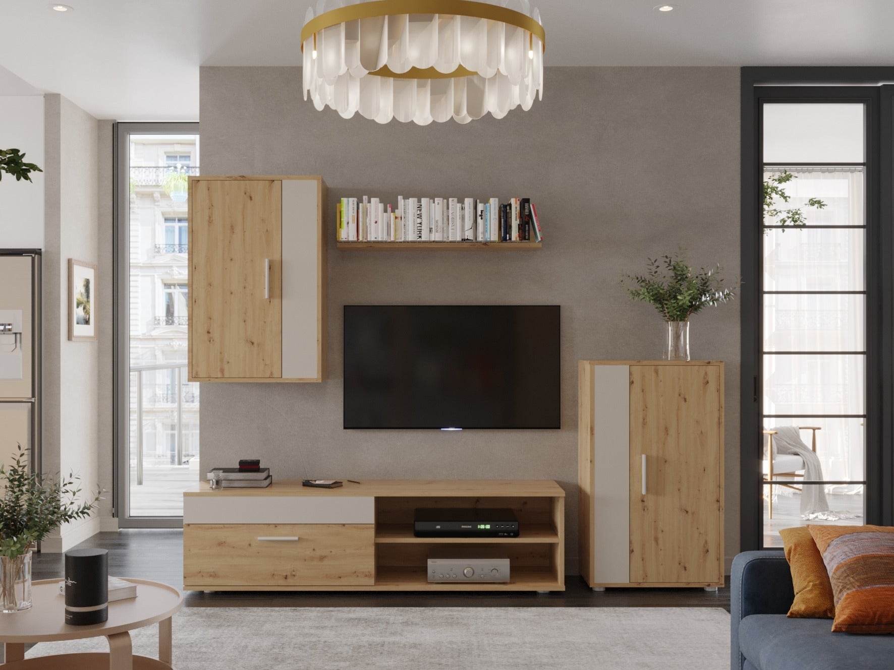 Svetainės komplektas BENSON komplektas color: artisan ąžuolas / kašmyras V-UA-BENSON-ARTISAN/KASZMIR (Artisan ąžuolas + Kašmyras)