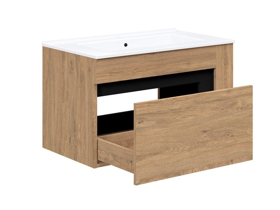 Pakabinama vonios spintelė praustuvui plautuvė spintelė, DUESA SU-80, auksas ąžuolas / juoda V-PL-DUESA-SU-80 4346137