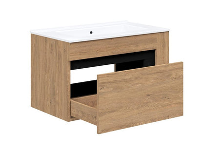 Pakabinama vonios spintelė praustuvui plautuvė spintelė, DUESA SU-80, auksas ąžuolas / juoda V-PL-DUESA-SU-80 4346137