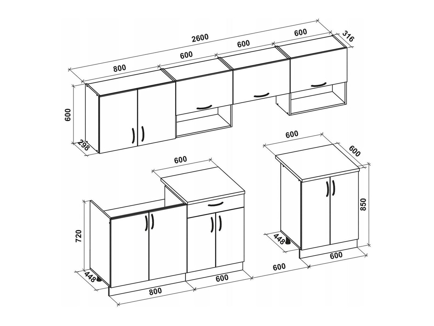 Virtuvės komplektas VIOLA 260 V-UA-VIOLA_260-CREMONA/KASZMIR, Spalva: Cremona ąžuolas + Kašmyras