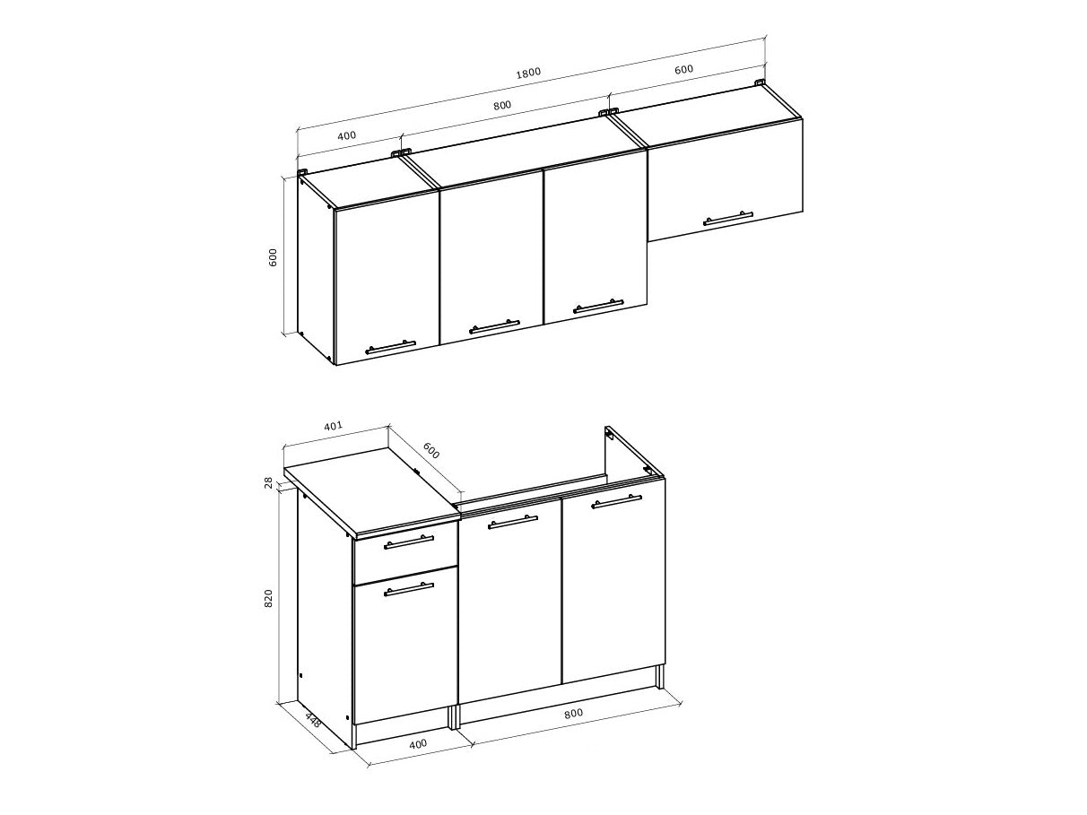 Virtuvės komplektas CORONA 180 virtuvės komplektas V-UA-CORONA_180-BIAŁY/BIAŁY, Spalva: Balta