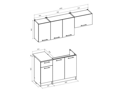 Virtuvės komplektas CORONA 180 virtuvės komplektas V-UA-CORONA_180-BIAŁY/BIAŁY, Spalva: Balta