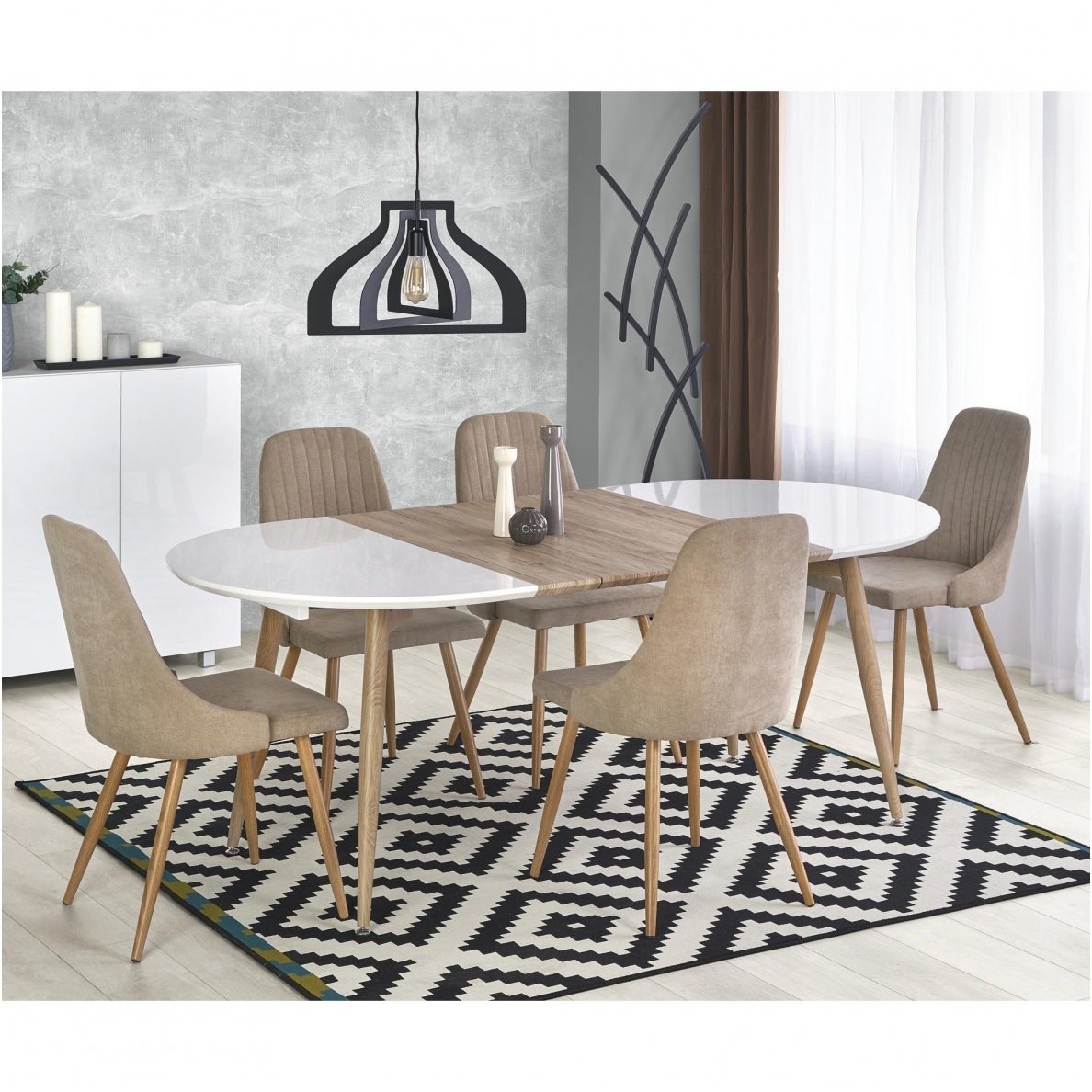 Edward San Remo Oak Colored Round Lacquered Dining Table